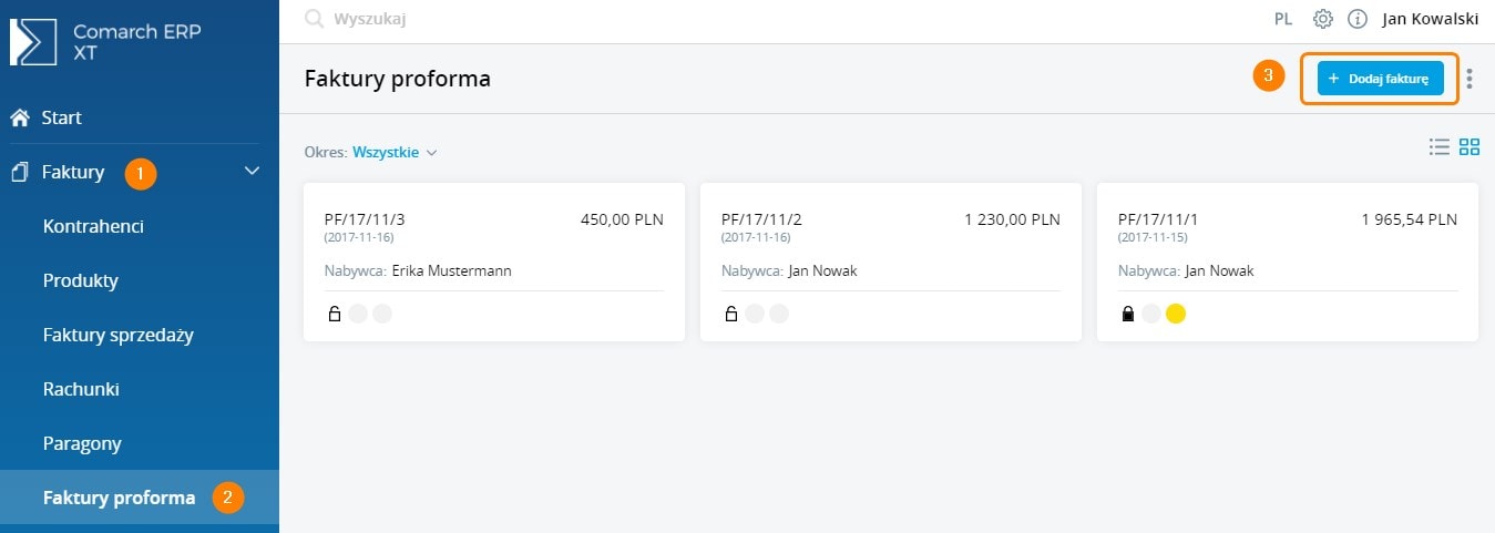 Jak wprowadzić fakturę proforma? – Baza Wiedzy programu Comarch ERP XT